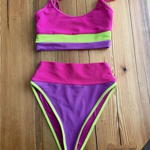 Vibrant Pink and Green Bikini Set